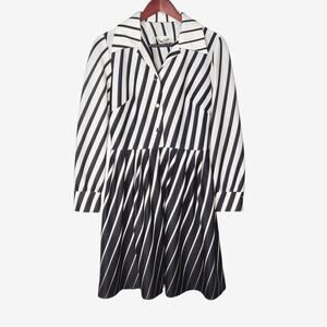 Mary Dobbs Vintage Shirt Dress Black White Stripe Fit Flare Mad Men Secretary M